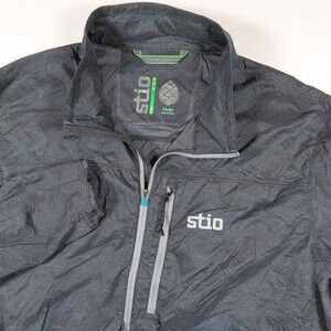 Stio Mens Large Second Light Pullover Wind Jacket Topo Print Black Gray 1/4 Zip